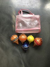 Vintage Wooden Spinning Tops With Case