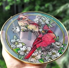 Stained Glass Sun catcher Birds/Cardinals 6.5  Multicolor-Brass Hardware