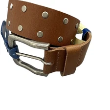 Faded Glory Mens  38 / 40 Studded Leather Belt Medium Brown NWT Size Large