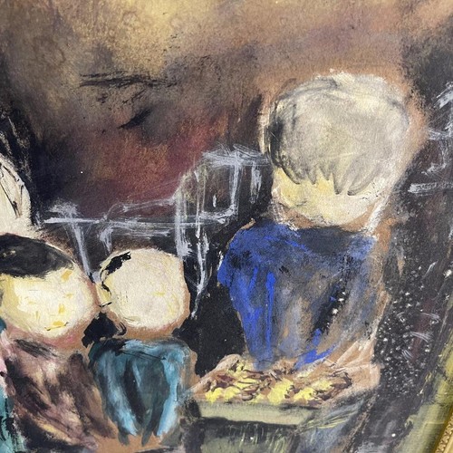 Painting Art Gouache Signed Framed Mid Century Family - Picture 4 of 8