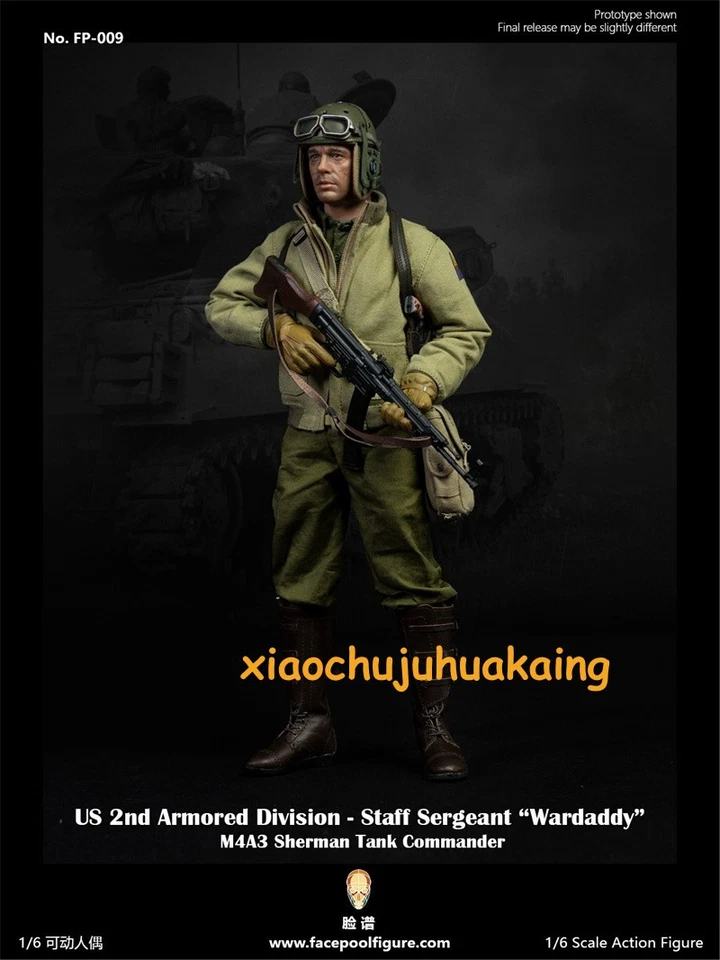 Facepool FP009 US Armored Division Sherman Tank Sergeant Wardaddy 1/6 Figure - Image 4 of 4