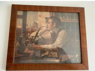 Antık Bild Junger Mann mit Pfeife am Fenster Hans Gabriel Jentzsch 1905