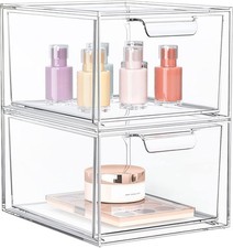 2 Pack Stackable Acrylic Makeup Organizer, Clear Storage Drawers