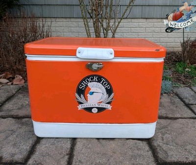 RARE Retro Orange Metal Cooler Vintage Shock Top Ice Chest W/Locking Lid