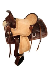 Youth Hard Seat Roper Style Saddle with Basketweave Tooling 13" NEW