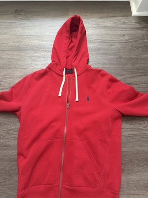 Polo Ralph Lauren Men s Red Full Zip Hoodie Logo Fleece Pockets Drawstring S