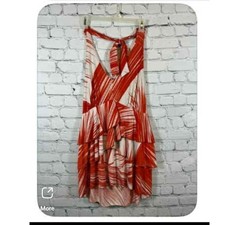 Ashley Stewart Orange White Halter Dress Plus Size Tiered Ruffle Sleeveless