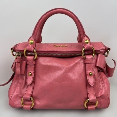 Miu Miu Vitello Lux Ribbon 2Way Bag Pink Leather Shoulder Handbag