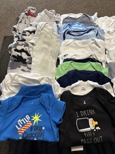 New/Used Boys-35pcs Baby One Pc, 4 1pc PJ  s, One Hat/Bootie Set. Sizes 0-12mos