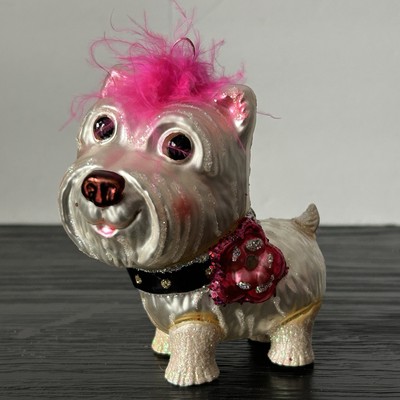 Scottish Terrier Large Glass Ornament Glitter Painted Diva Dog Pink Hair Glam