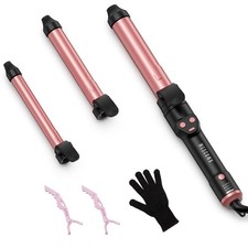 Automatic Curling Iron 1 Inch with 3-in-1 Interchangeable Barrels, Anti-Tangl...