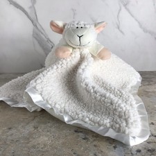 STEPHAN BABY WHITE SHERPA SATIN TRIM LAMB LOVEY SECURITY BLANKET