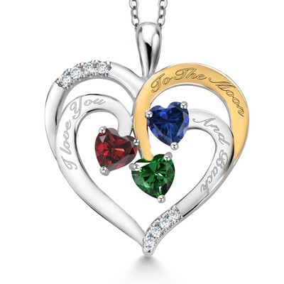 1.60 Ct Red Garnet Blue Created Sapphire Rhodium Plated Pendant with Chain