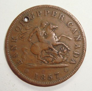 1857 BANK OF UPPER CANADA DRAGONSLAYER ONE PENNY TOKEN COIN