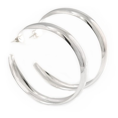 55mm Polished Classic Hoop Earrings In Silver Tone