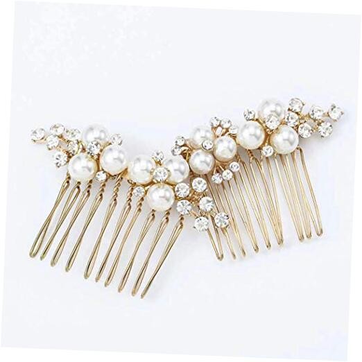Gold Wedding Pearl Hair Comb Bride Crystal Hairpiece Bridal  display picture 2