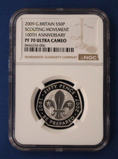 2009 Silver Proof 50p coin "Scouting Centenary" NGC Graded PF70 Ultra Cameo