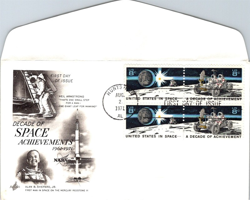 S09-5956, DECADE OF SPACE ACHIEVEMENTS, BLOCK OF FOUR, ARTCRAFT FDC