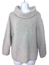 Rafaella Angora Lambswool Sweater Large Cowl Neck Pullover Neutral Minimalist