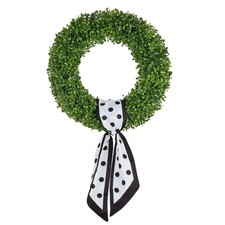 19" Artificial Boxwood Wreath with Black White Polka Dot Bow Front Door