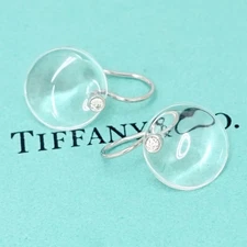 Tiffany & Co. Diamond Crystal disc Dangl Earrings Platinum PT950 w/Box Auth