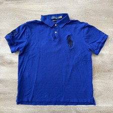 Polo Ralph Lauren Custom Slim Fit Big Pony Polo Shirt Mens L Blue Pony Logo 3