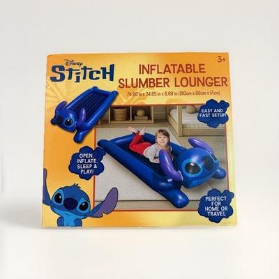 NEW-Disney Stitch Inflatable Twin Mattress Blue Portable w/ Safety Bumpers