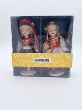 Vintage Folk Art Polish Dolls Polskie Krakowianie with Stands NIB Para Krakowska