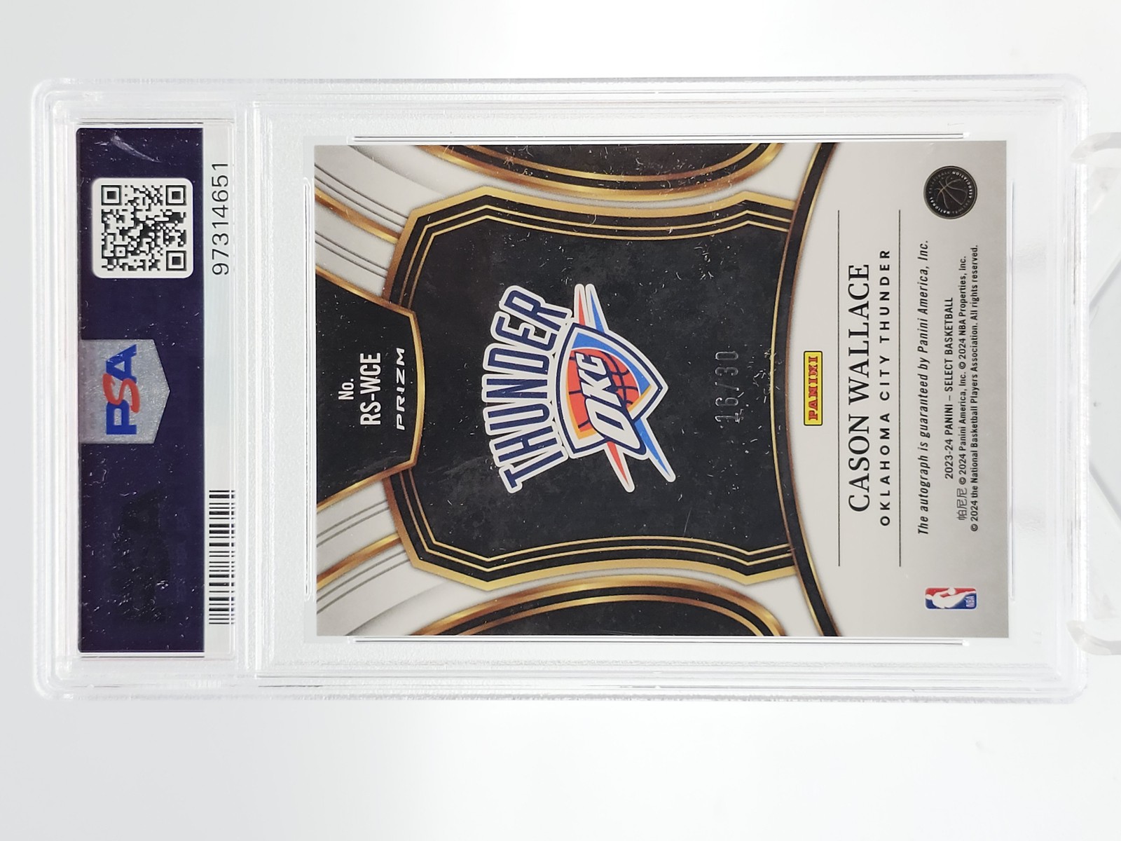 CASON WALLACE 2023-24 SELECT ROOKIE AUTO NEON ORANGE PULSAR /30 RC PSA 10 Q4935 view 2
