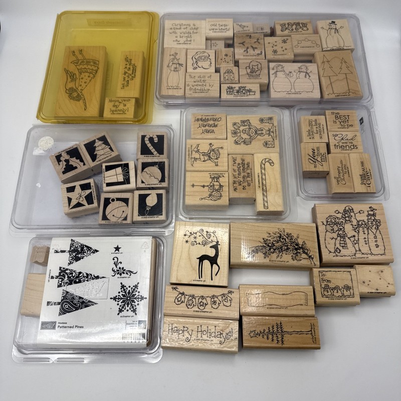 Lot of 55 Stampin Up Stamps Christmas Sets Clean Some New Some Used Once