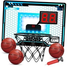 Mini Basketball Hoop Indoor for Kids, Basketball Hoop Over The Door with LED