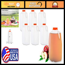 64 Oz Plastic Juice Bottles with Tamper Evident Caps - Set of 6, USA Made