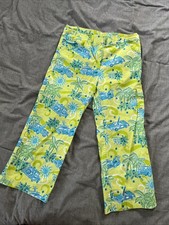 Lilly Pulitzer Vintage Tropical Yellow Blue Green Capri Pants Size 2 Women's Y2K