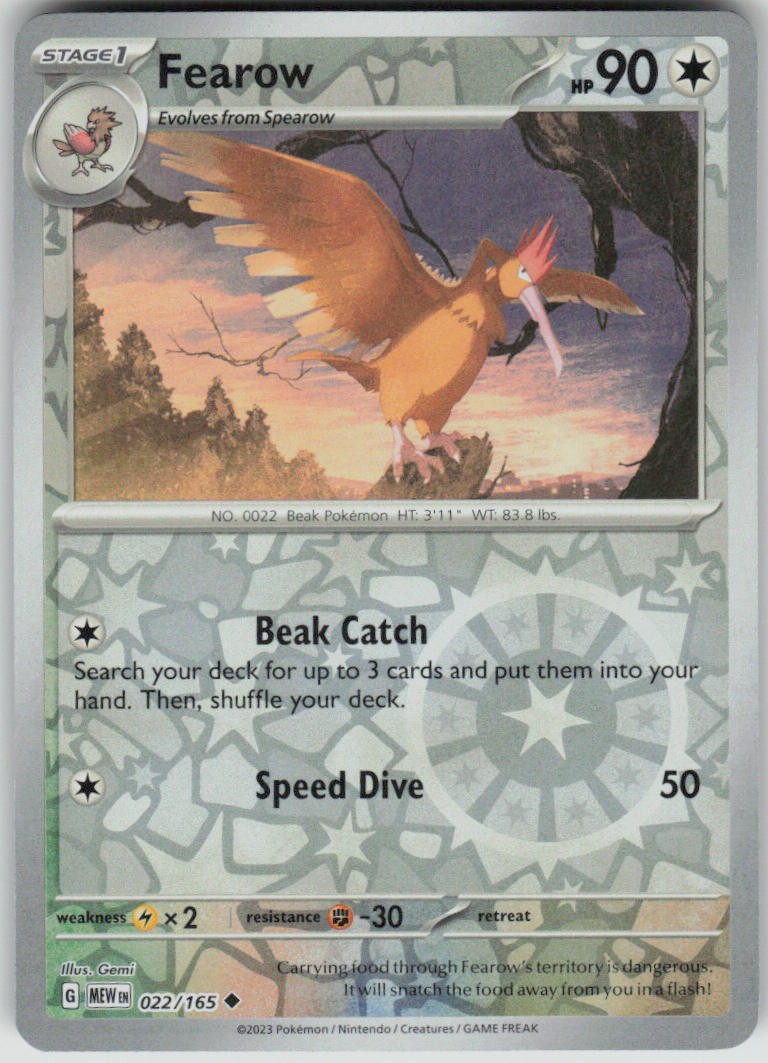 Pokemon Fearow Uncommon SV: Scarlet & Violet 151 022/165 NM