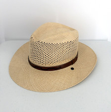 Stetson Airway Vented Panama Straw Hat Natural Leather Strap Outdoors Cowboy