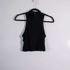 Alo Women's Semi Sheer Striped High Mock Neck Sleeveless Athletic Tank Top Black