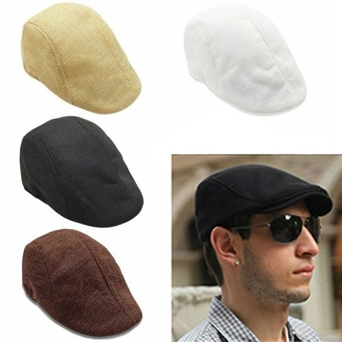 Summer Linen Plain Newsboy Gatsby Cap Ivy Hat Golf Driver Mens Flat Cabbie I - product listing photo