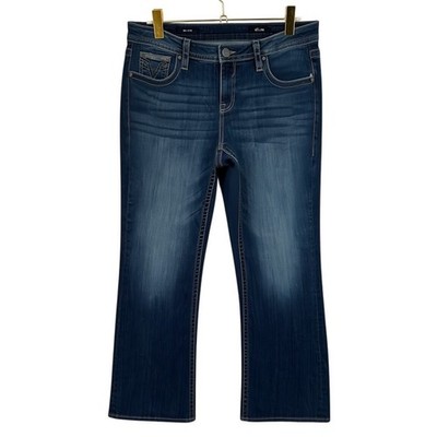 Vigoss Heritage Fit Bootcut Jeans Blue Denim Embroidered Size 18
