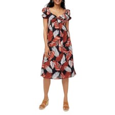 J.Crew Black Wildfire Print Puff-Sleeve Twist-Front Midi Dress NWT
