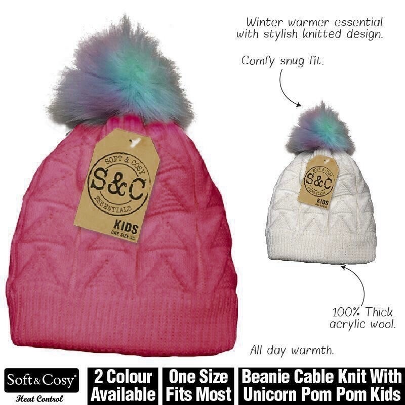 Warm Kids Wool Cable Knit Beanie Hat with PomPom-image