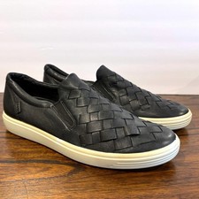 ECCO Soft 7 Black Woven Leather Slip On Sz 10...