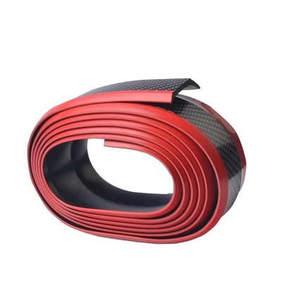 Rouge noir Jupe en caoutchouc Splitter à lèvres avant Style de fibre de carbone - Photo 1/4