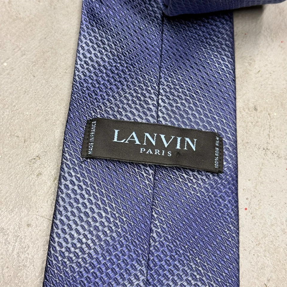 Corbata Lanvin Paris 100% Seda Hecha en Francia Malla Tejida Azul 3.75" Foto 4 de 4