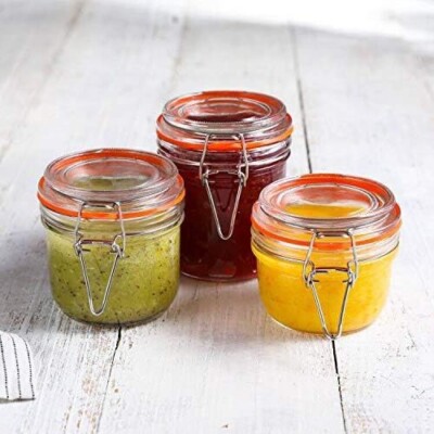 Clip Top Luftdicht Klarglas Aufbewahrung Gewürz Kräuter Marmelade Gläser Verschiedene Größen Packung 12