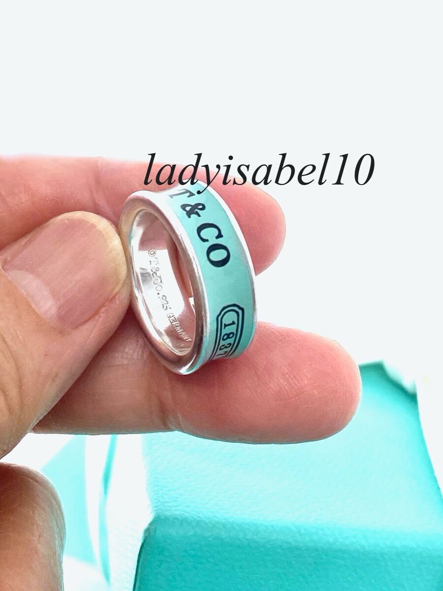 Tiffany & Co Sz 6.25 Blue Enamel Band Ring Sterling Silver w Tiffany & Co Sz 6.25 Blue Enamel Band Ring Sterling Silver w
