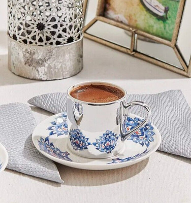 4-Piece Turkish iznik Coffee Cup Set - Porcelain Coffee Cup  & Espresso Cup