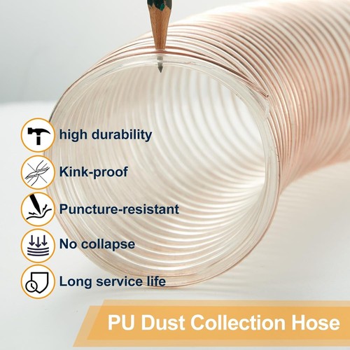 Flexible PU Dust Collection Hose with Stainless Steel Hose Clamps Clear Vacuu... - Picture 5 of 8
