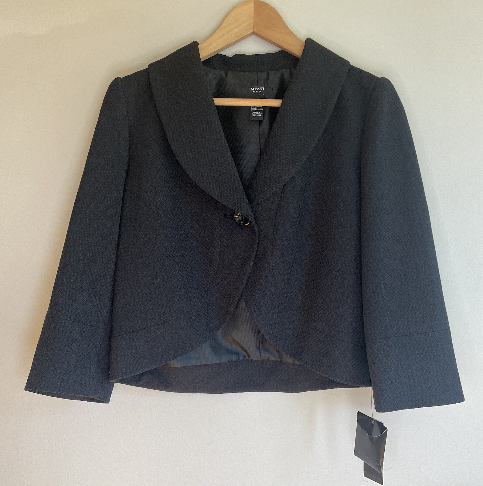 Alfani Petites Black Crop Blazer Jacket Women’s Size 10P Workwear 3/4 Sleeve NWT