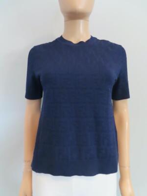 トップス Fendi Mare FF Logo Zucca Sweater FENDI Navy FF Zucca Knit Short Sleeve Sweater/Top Size 40/US 4 | eBay