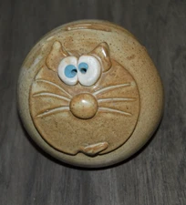 Vtg 1970's Fat Crossed Eye Kitty Cat Piggy Bank by John Pettus Stoneware Pottery